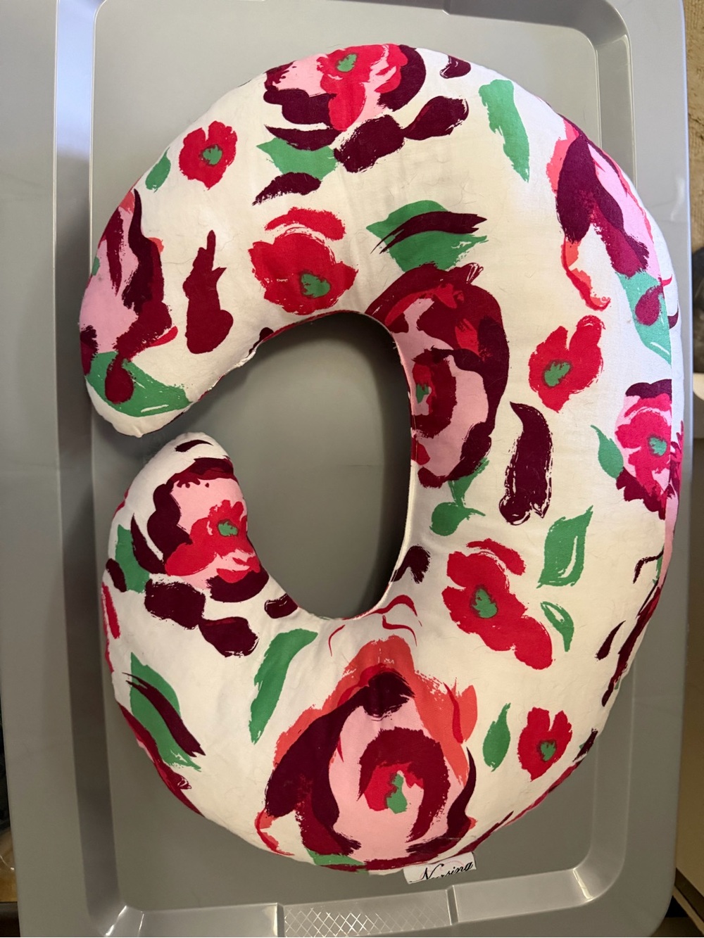 Floral Print Nursing Pillow - Pink & Red